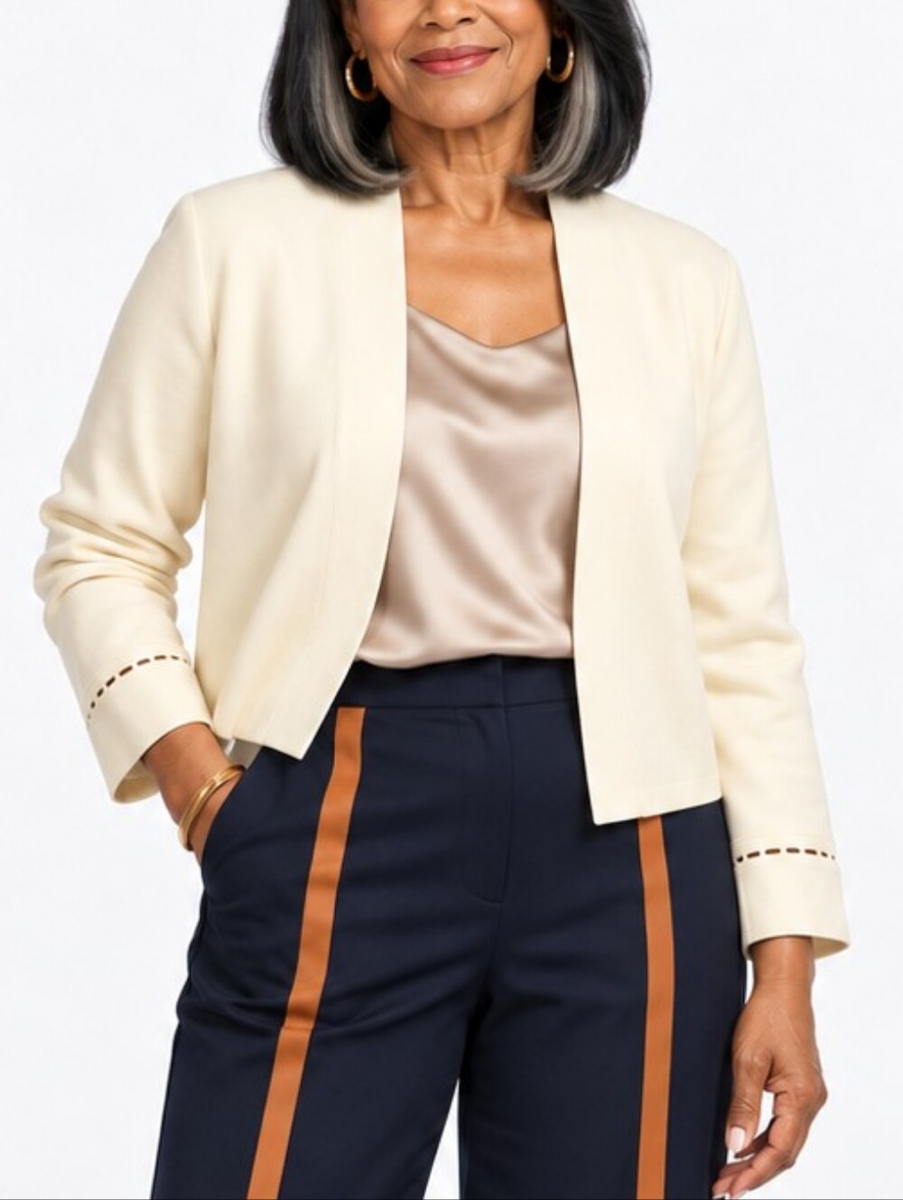 MM Lafleur Cream Open-Front Blazer